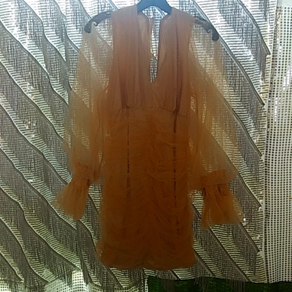 Apeach Sheer Mini Exotic Design Dress. Size L. Color Peach. Used/Good Condition.